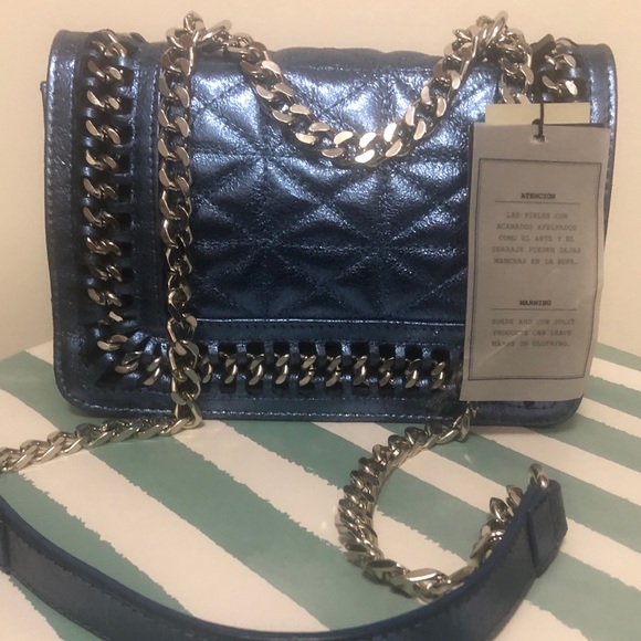 Zara metallic blue quilted crossbody bag - Picture 4 of 8